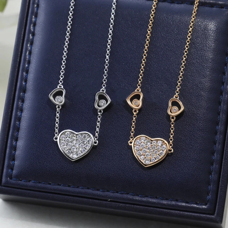 

New 925 sterling silver full diamond Heart necklace Ladies fashion temperament luxury brand jewelry party Christmas gift