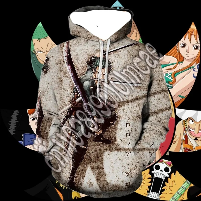 2025/26 Аниме ONE PIECE Мужская популярная толстовка с 3D цифровой печатью Мужской пуловер Мужская и женская мода Хип-хоп с длинным рукавом