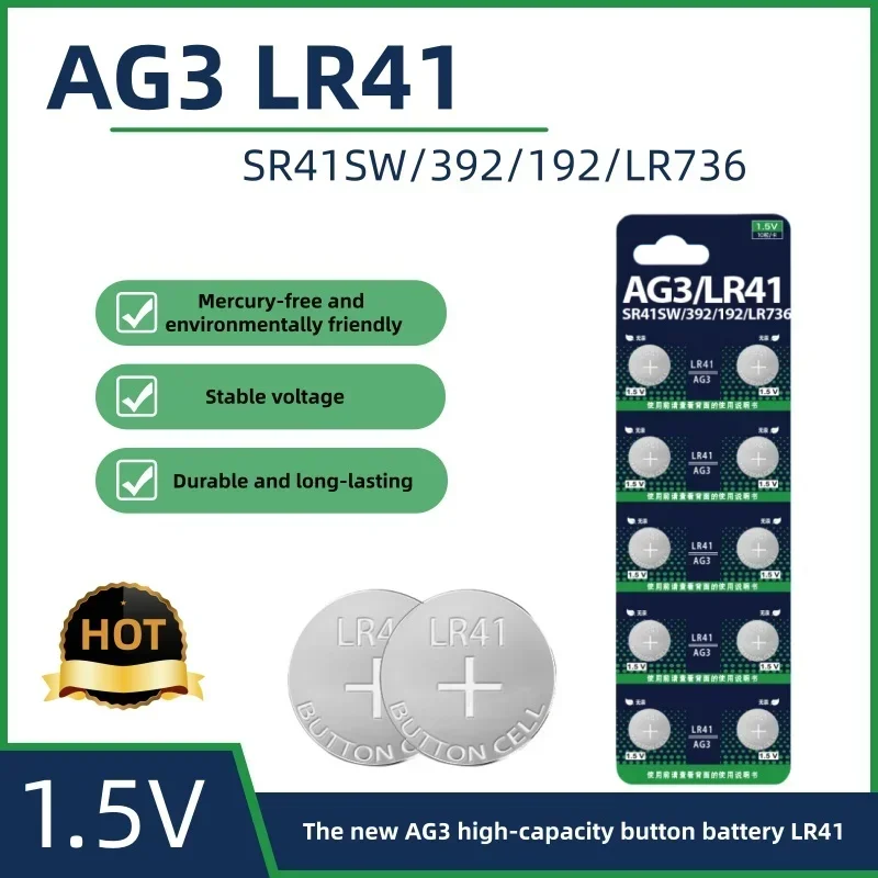 Button Cell Battery AG3 LR41 736 1.5V Zinc Manganese Dioxide Replacement for Watch Remote Control Toy Ear Spoon