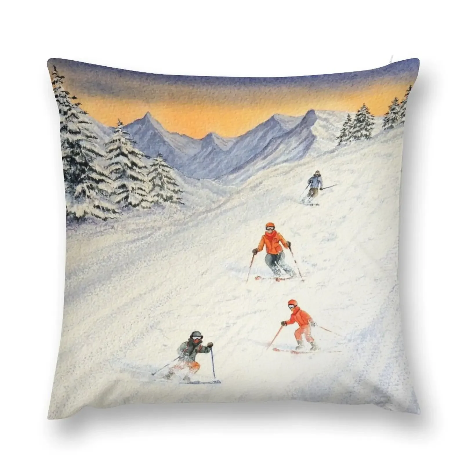 

Skiing Family On The Slopes Throw Pillow Sofa Cushions Cover Plaid Sofa Cushions Cover pillow