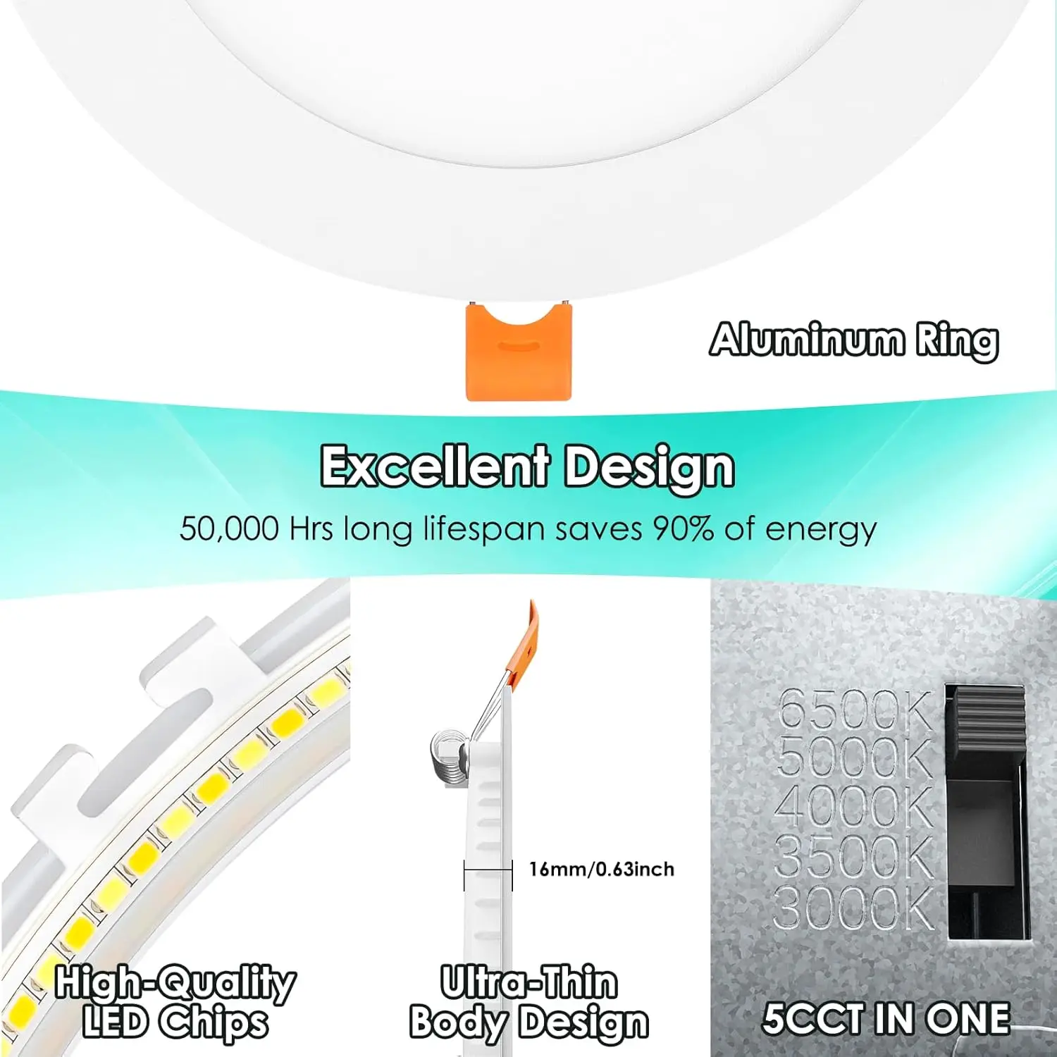 Maxvolador 6 Inch Ultra-Thin Led Recessed Ceiling Light With Junction Box 1200Lm High Brightness 6-Pack, 5Cct