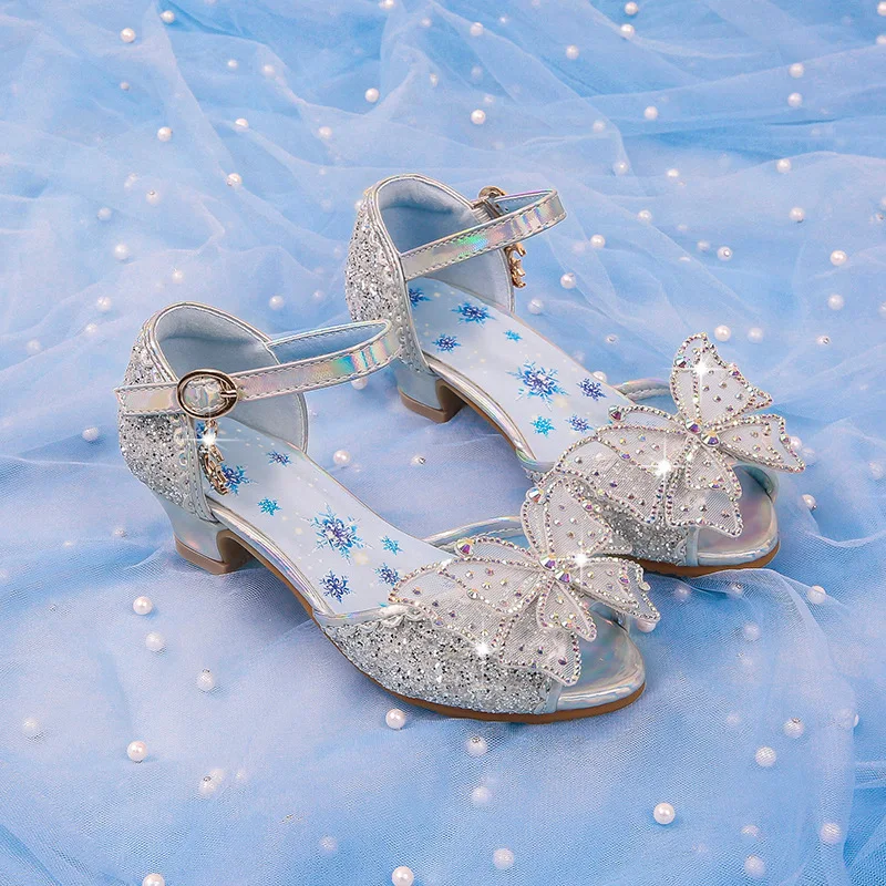 Children Sandals Summer Beach Princess Girl Shoes for Kids Glitter Wedding Party Mid-heel Sandalia Infantil Chaussure Enfant