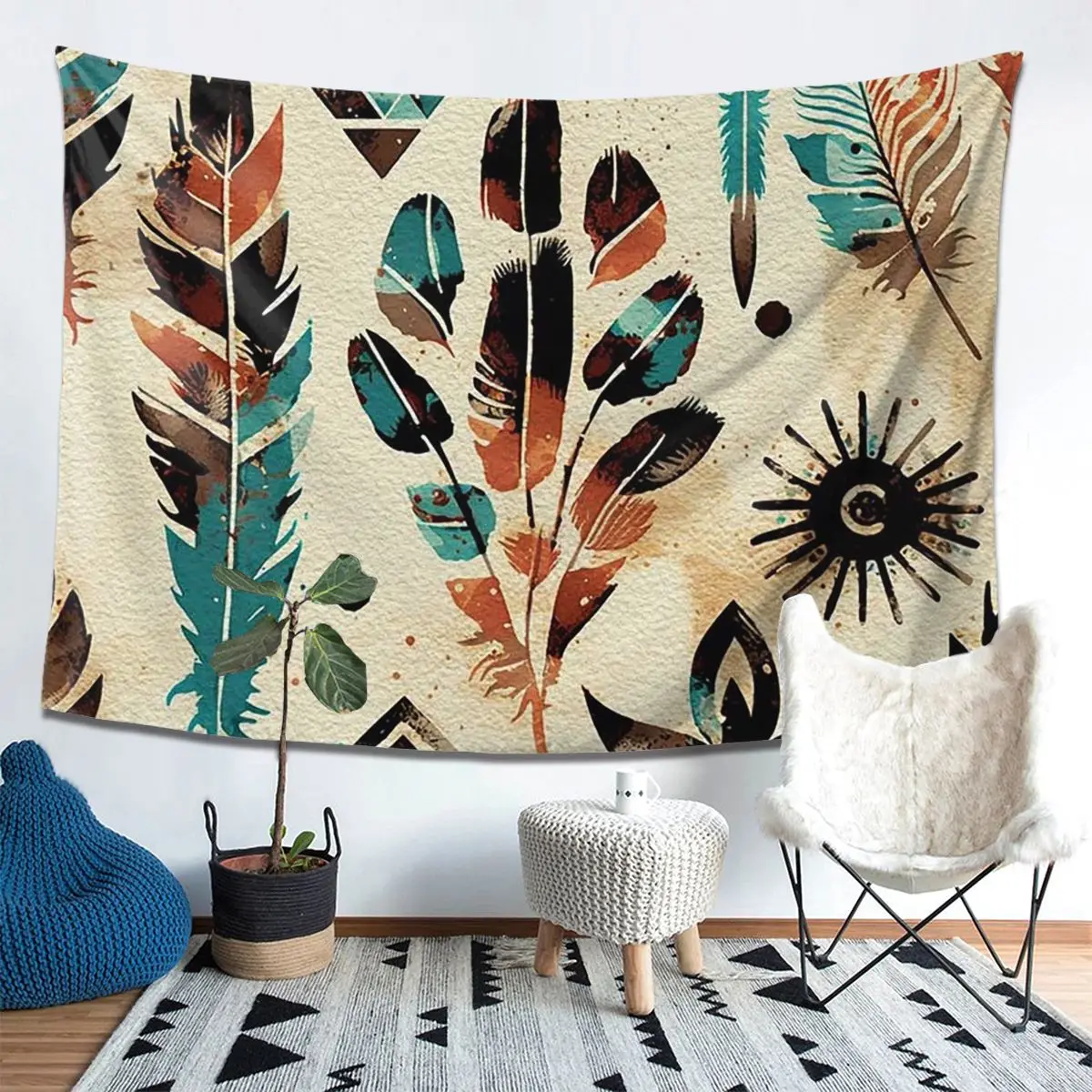 

American Ethnic Tribal Art Watercolor Pattern Tapestry Decor Art Aesthetic Tapestries for Bedroom Home Wall Cloth Wall Hanging