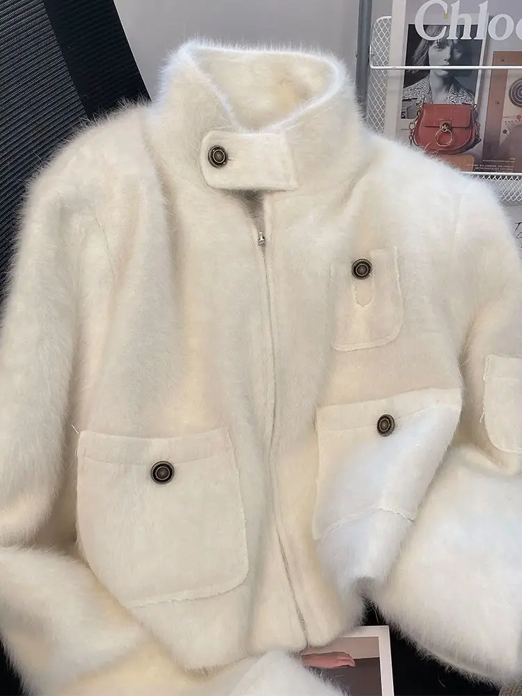 Women's Stand Collar Long Sleeve Soft Warm Coat Korean Version Fashionable Retro Autumn Winter Thickened Short Style Coat