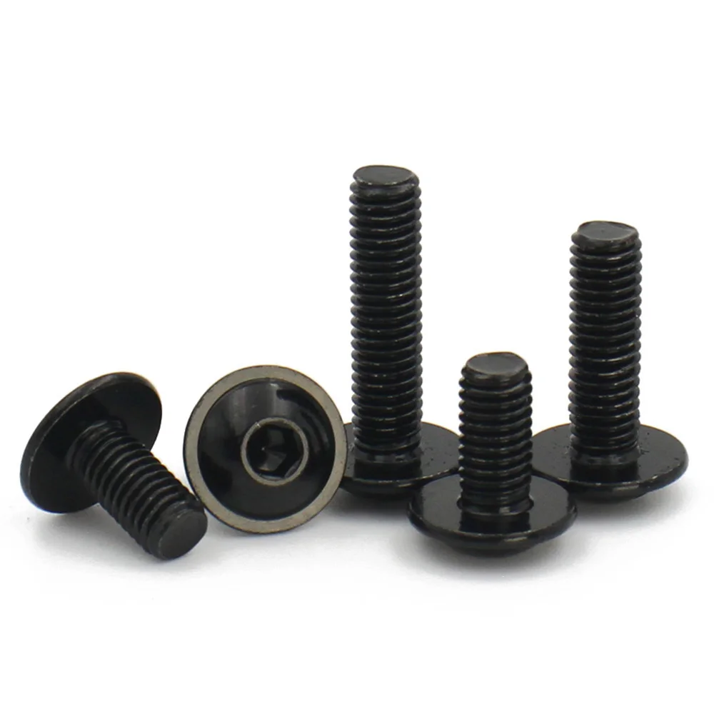 10pcs Black 304 Stainless Steel M3 M4 M5 M6 M8 M10 Hex Hexagon Socket Round Button Flange Head With Washer Collar Screw Bolt