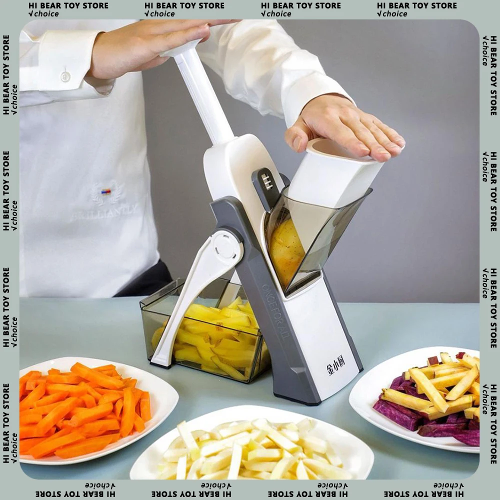 5 In 1 Multifunction Safe Vegetable Chopper Adjustable Foldable Upgrade Potato Fries Cutter Kitchen Chopper Kitchen Gadgets