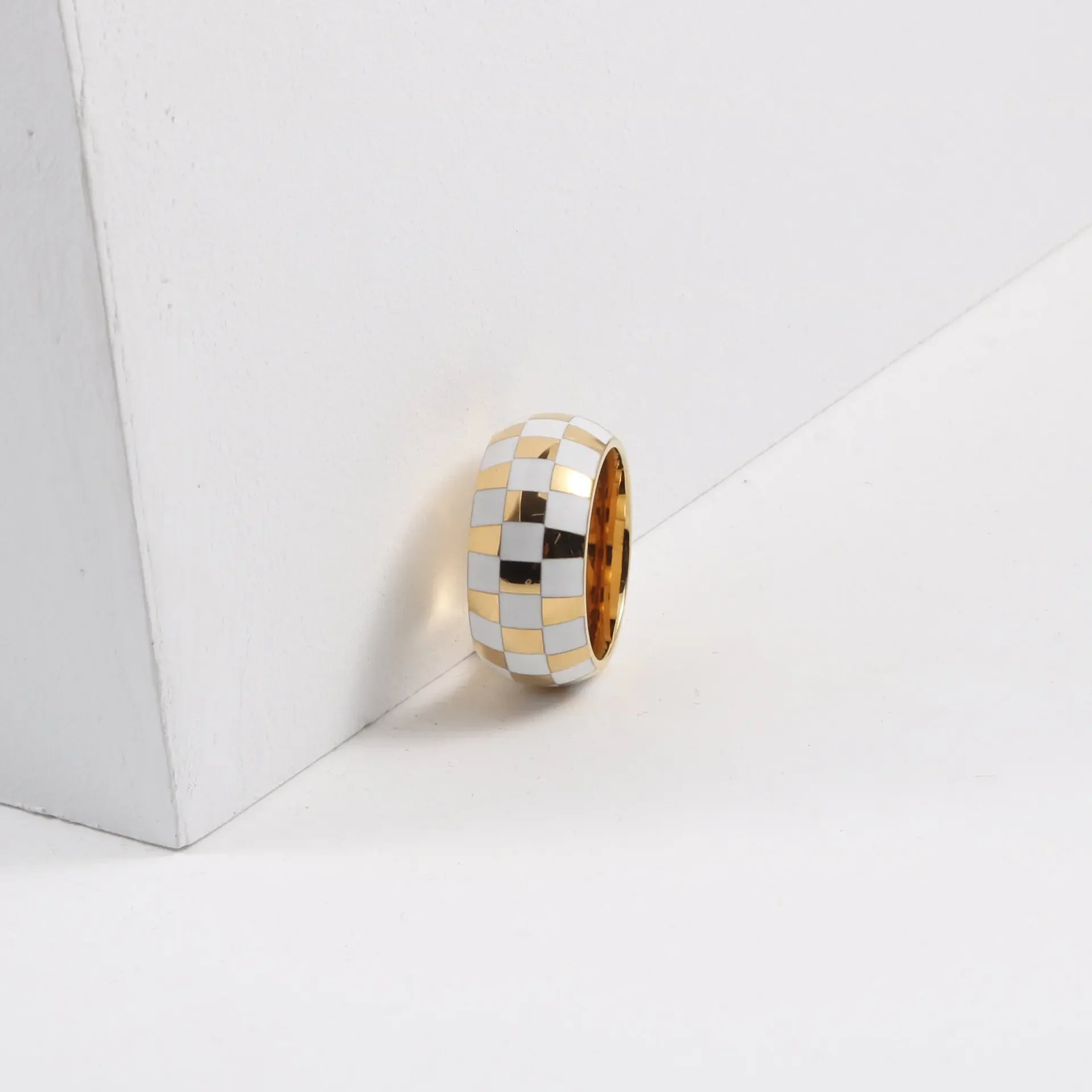 Hot Sale New Fashion Checkered Checkerboard Shape Ring for Women Girl Stainless Steel Ring Trendy Jewelry Boho