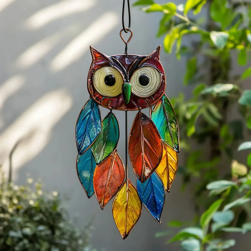 Acrylic Colorful Owl Hangings Sun Catcher Glass Suncatcher Crafts for Yard Porch Garden Patio Bedroom Window Home Decorations