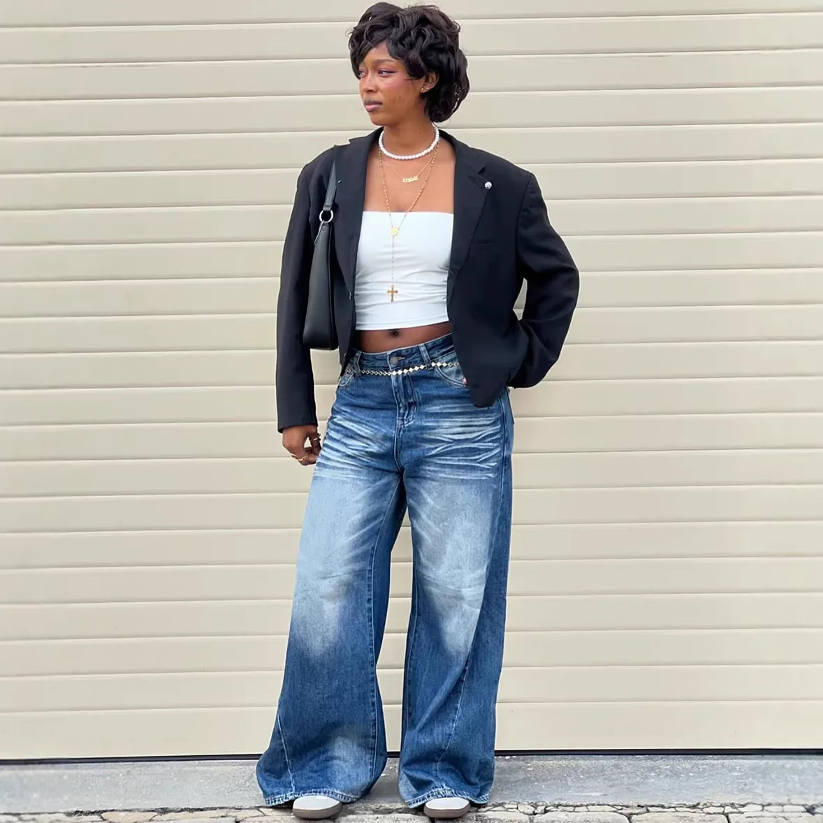 

2026 Spring Summer New Women Street Fashion Elegant Desin Slim Fit Denim Solid Color Wash Wide Leg Casual Pants
