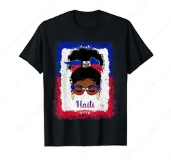 Messy Bun Haitian Haiti Flag Womens Woman Girl T-Shirt
