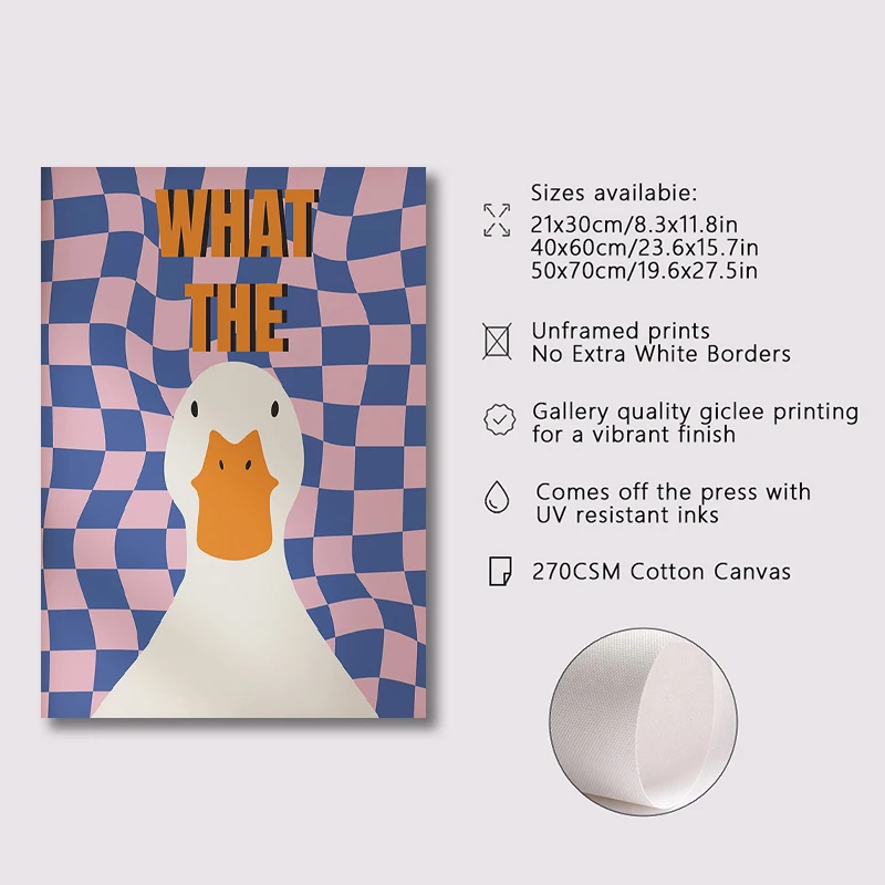 Animal Canvas Posters Modern Wall Art Painting for Bathroom Bedroom Dorm Decoration What The Duck Print Funny Cute