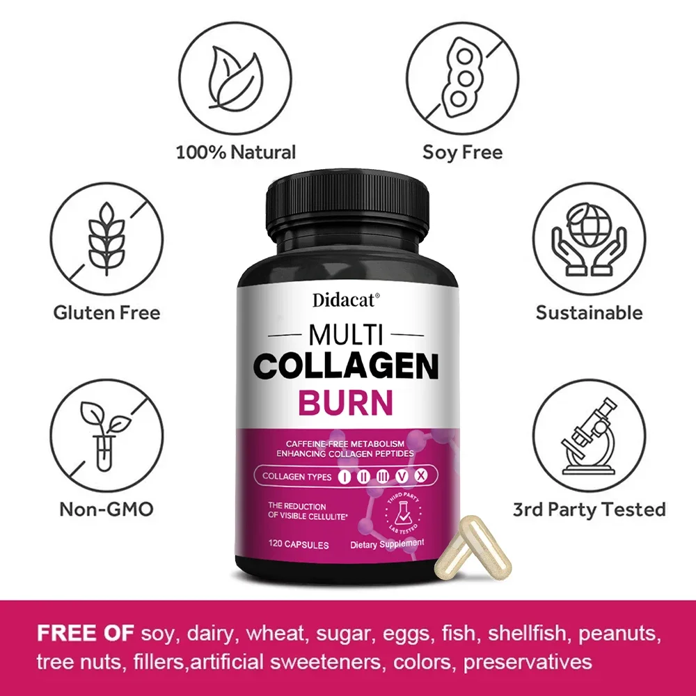 Multi-Collagen Burn - Helps Boost Metabolism, Burn Fat, Support Healthy Hair, Nails, Skin, Teeth and Gums - Collagen Peptides