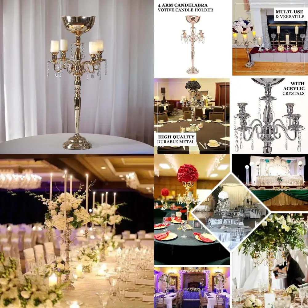 

Золотая высокая блестящая металлическая люстра-канделябра, подсвечник для свадебных центральных элементов, 33-дюймовый элегантный декор для рук