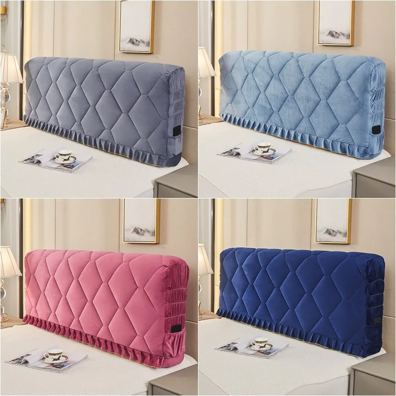 Thicken All-inclusive Headboard Cover Home Solid Color Bed Back Dust Protector Cover Soft Coral Fleece Quilted Bed Head Cover