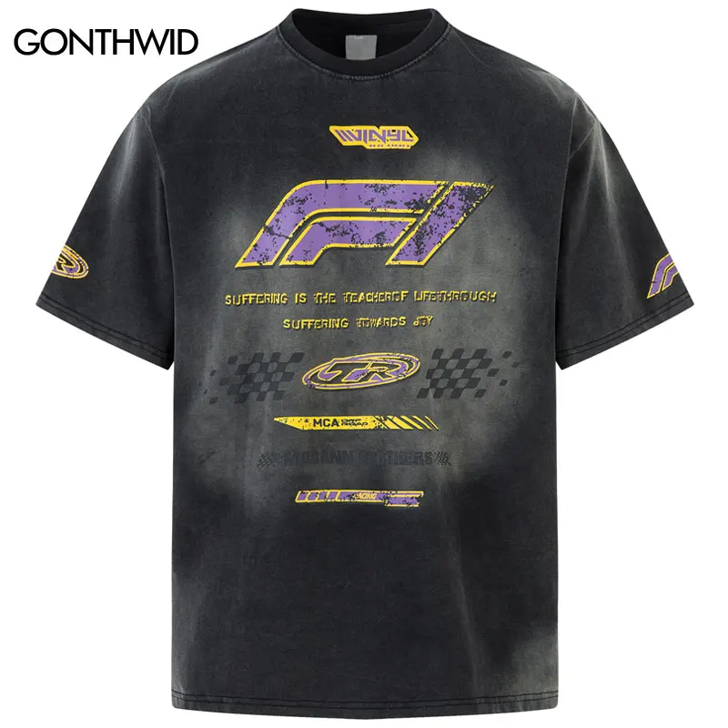 

Vintage T-Shirts Grunge Y2K Graphic Printed Tie Dye Washed Tshirt Men Hip Hop Punk Gothic Streetwear Harajuku Casual Cotton Tops