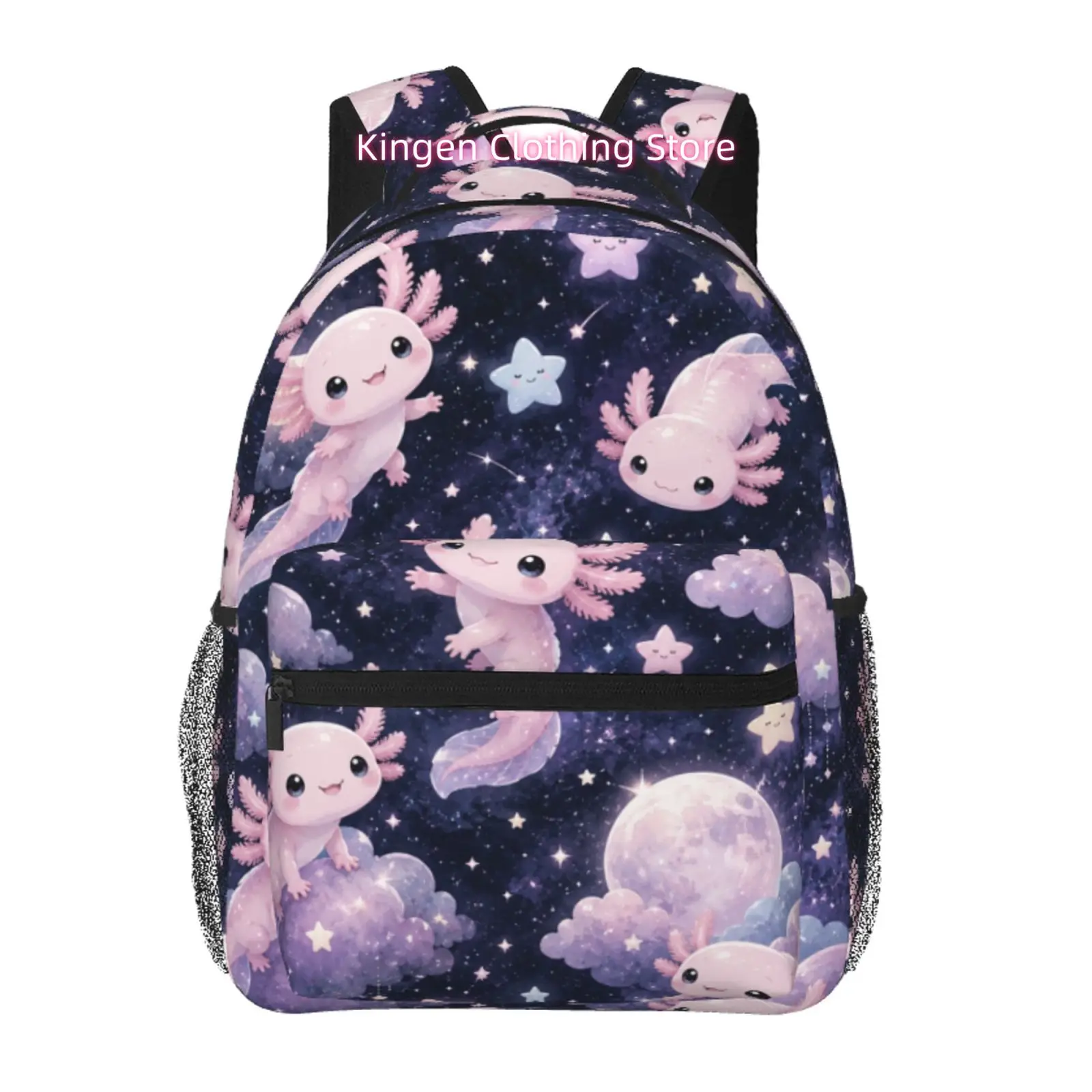 Women' & Cute Axolotl Backpack with Starry Night Print - Lightweight Oxford Cloth Daypack Suitable for, Commute, Travel, Adjusta