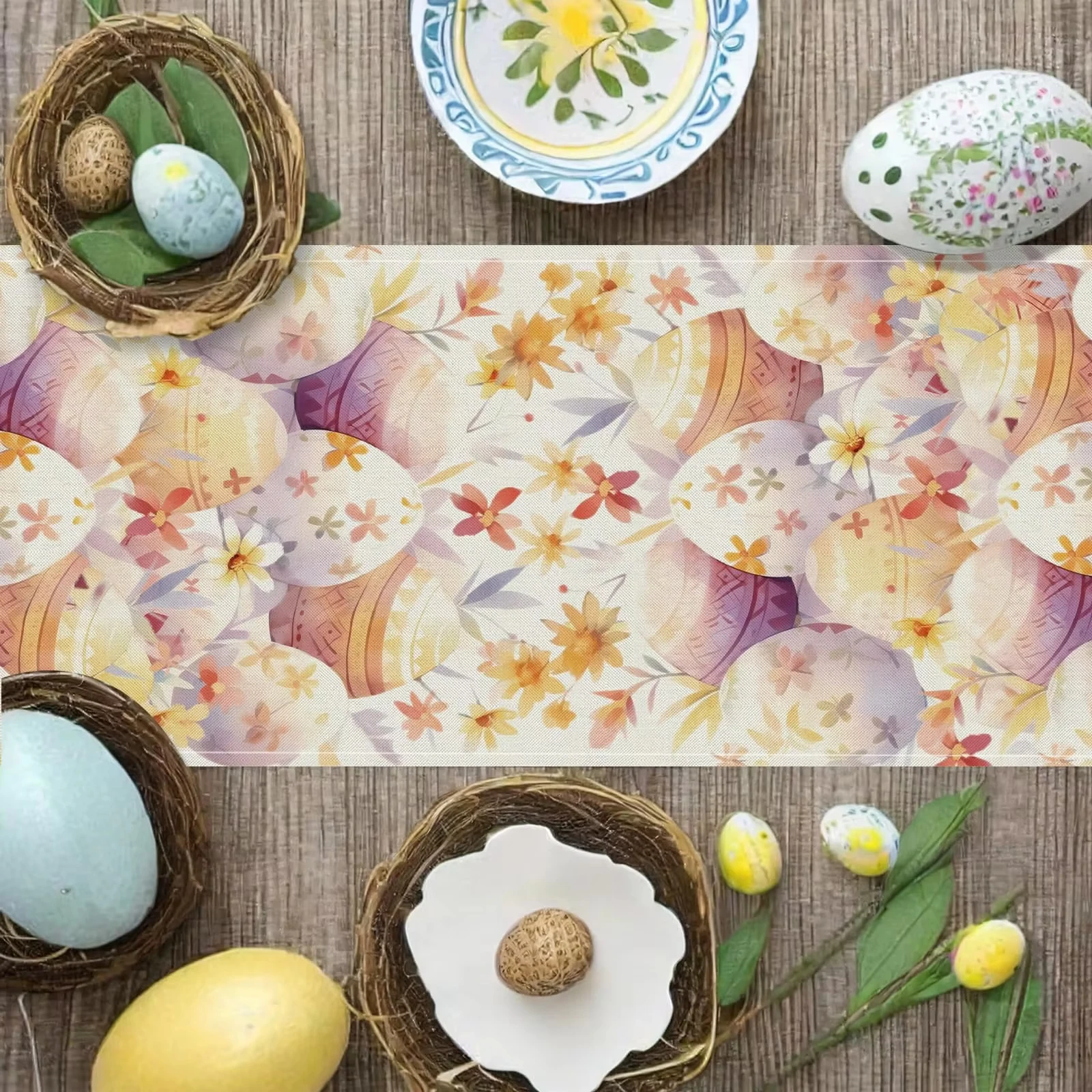 Spring Flower Easter Table Runner Multi Size Linen Fabric for Home Dining Seasonal Decor Gift Idea
