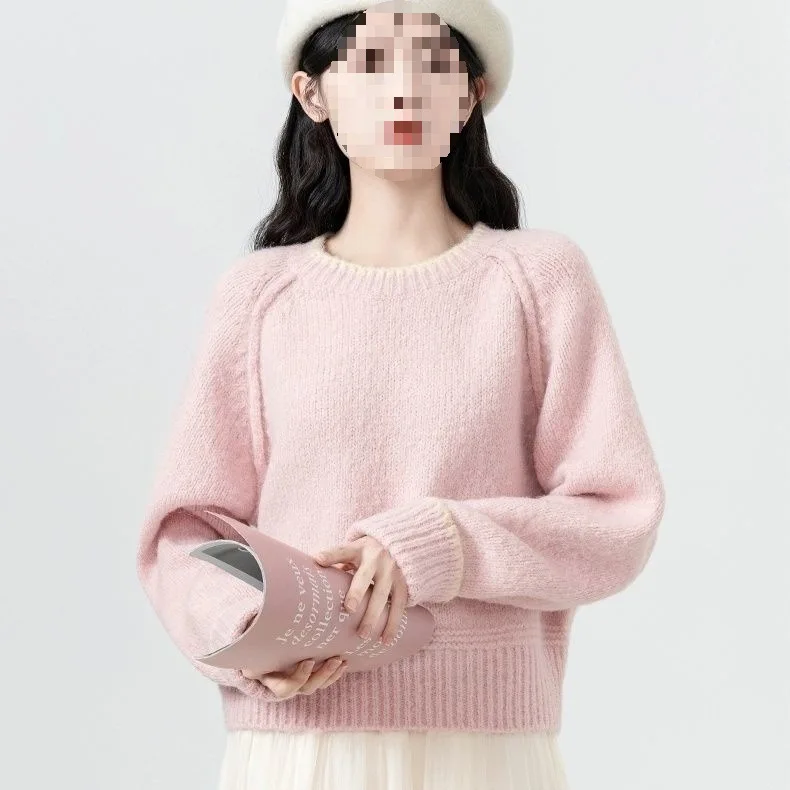 

New Lazy Fashion Inner Wear Outer Wear Knitted Top Korean Style Thickened round Neck Women's Sweater Autumn Winter