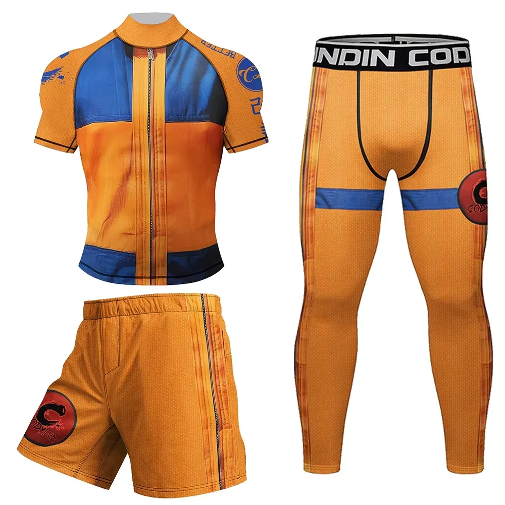 Mens 4PCS T-shirt +Pants Set MMA Bjj Sport Gym Clothing Compression Jerseys Running Sportswear Training Tracksuit Fitness Wear