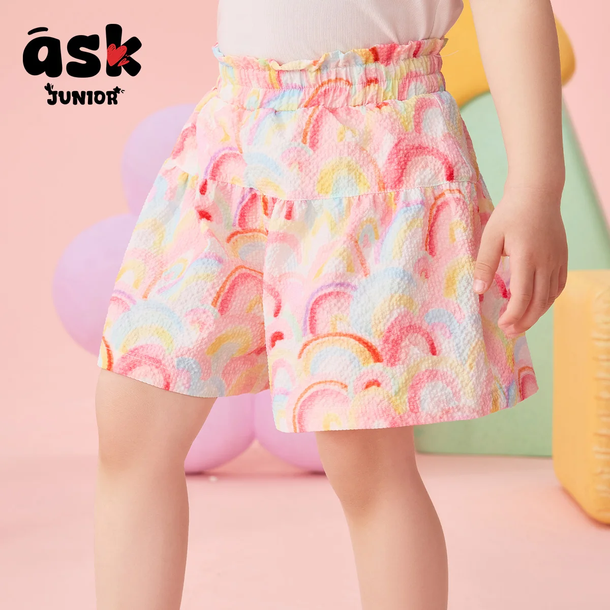 اسأل سراويل الأطفال الصغار الصيفية للفتيات بنمط قوس قزح شورت مطبوع بالكامل #3
