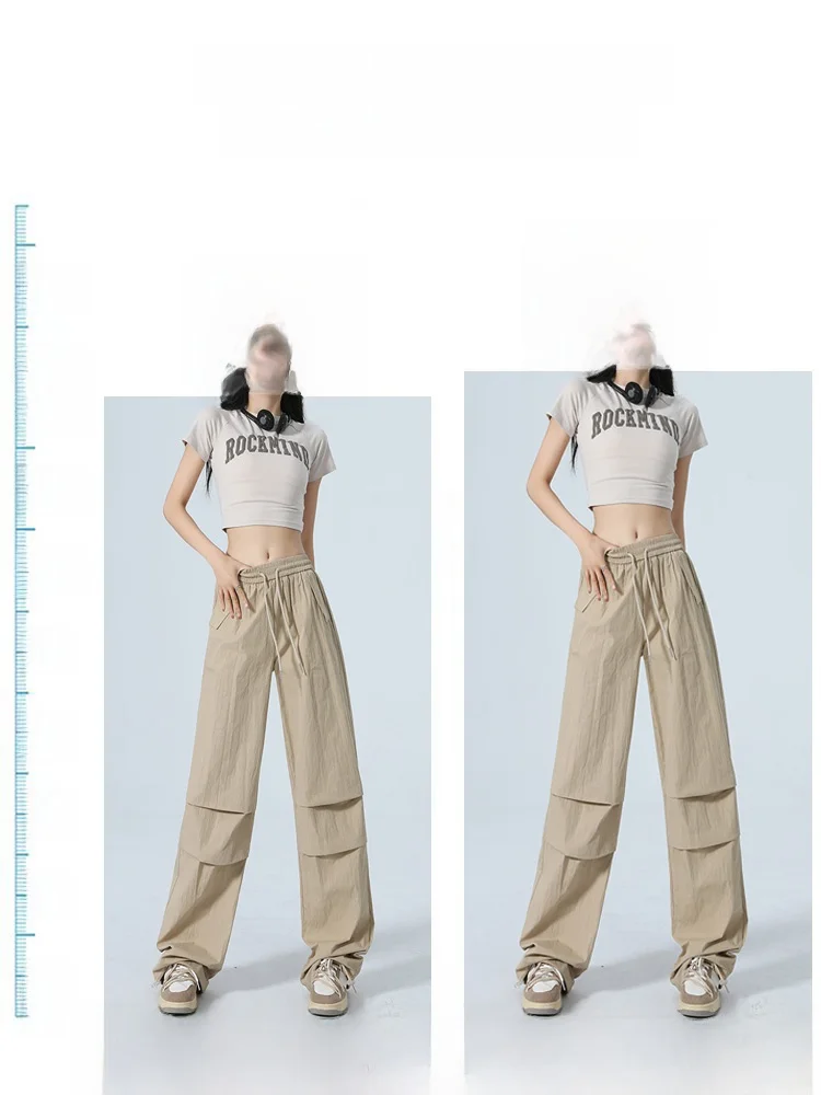 Khaki American Workwear Pants Qui Dry Trousers Women's Cuffed Thin Straight Sports Pants Spring Summer Lightweight Trousers