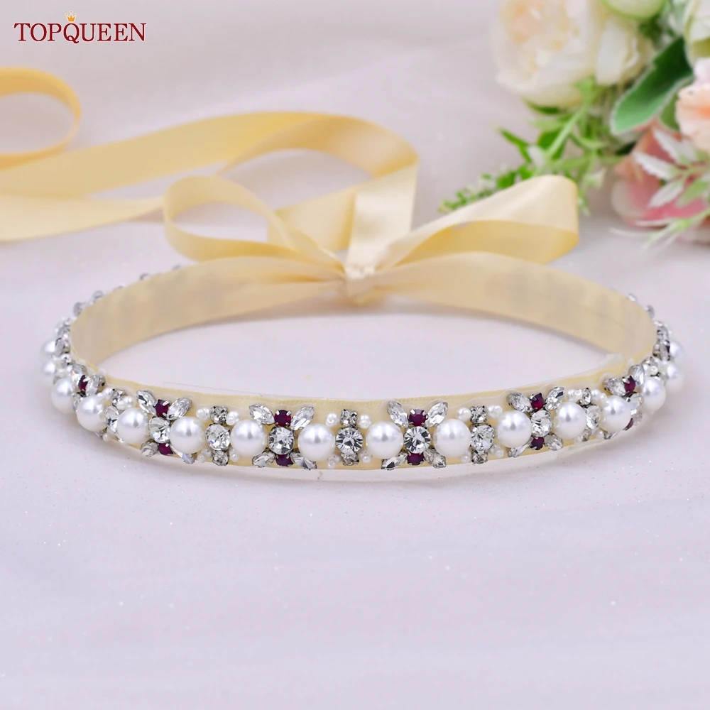 Topqueen-女性のウェディングドレス,結婚式のドレス,ラインストーン,赤いドレス,ベルト,ドレス,花嫁介添人用,s92