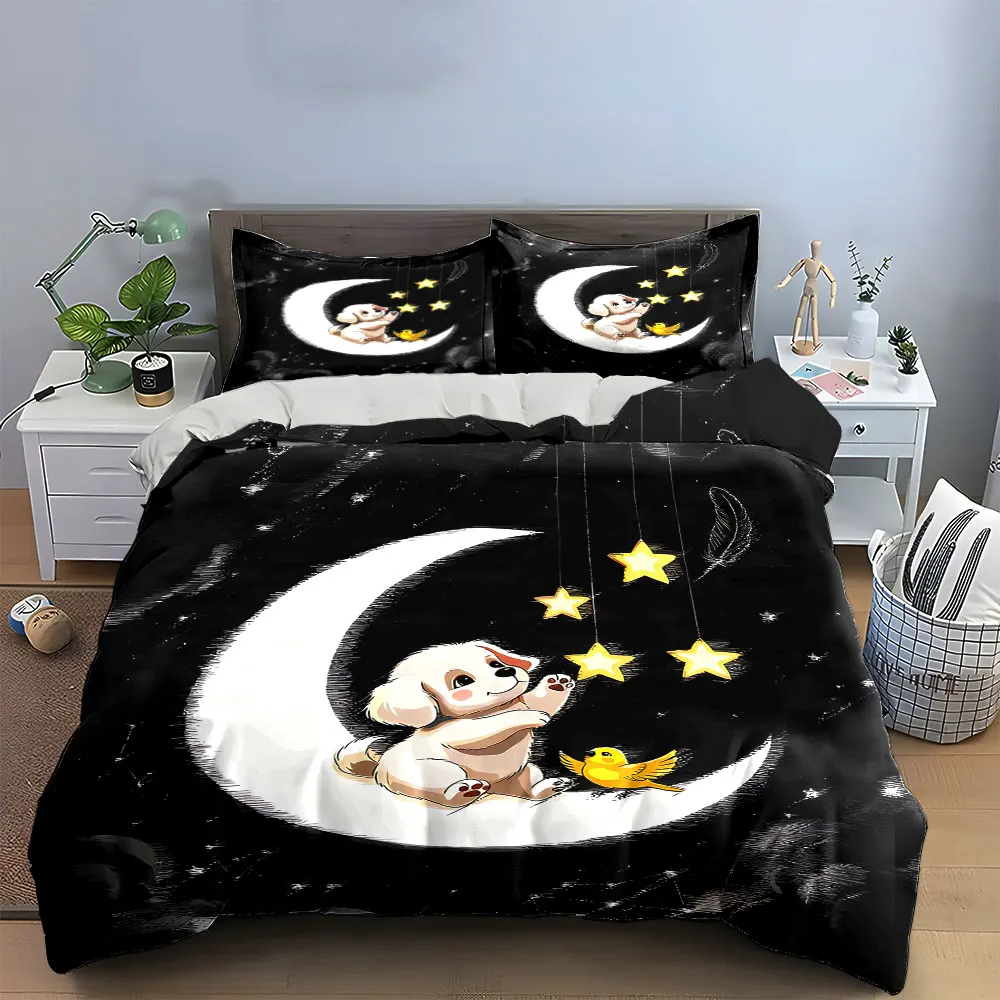 

"Dog Moon Starry Night Set" Soft Comfortable Duvet Cover Bedding Set Included 1*Duvet Cover & 2*Pillowcases, gift