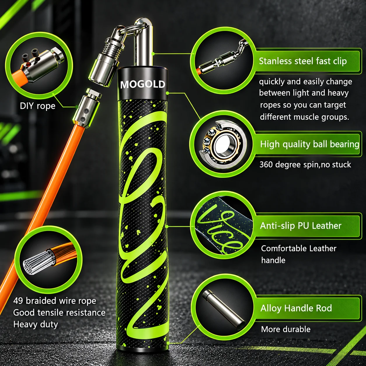 MOGOLD Professional Speed Rope, Quick-Release Steel Wire Jump Rope, Carrying Case & Pliers for Intense Workouts