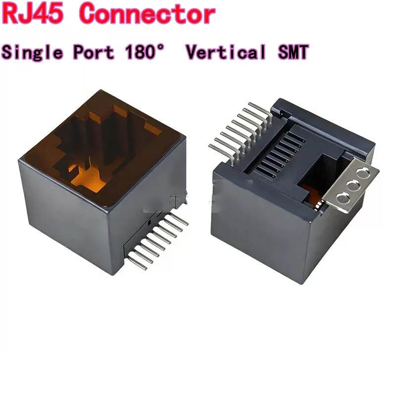 10pcs-porta-Unica-180-°-conector-rj45-vertical-smt-modelo-52e-conector-ethernet-femea-8p8c-com-pinos-planos