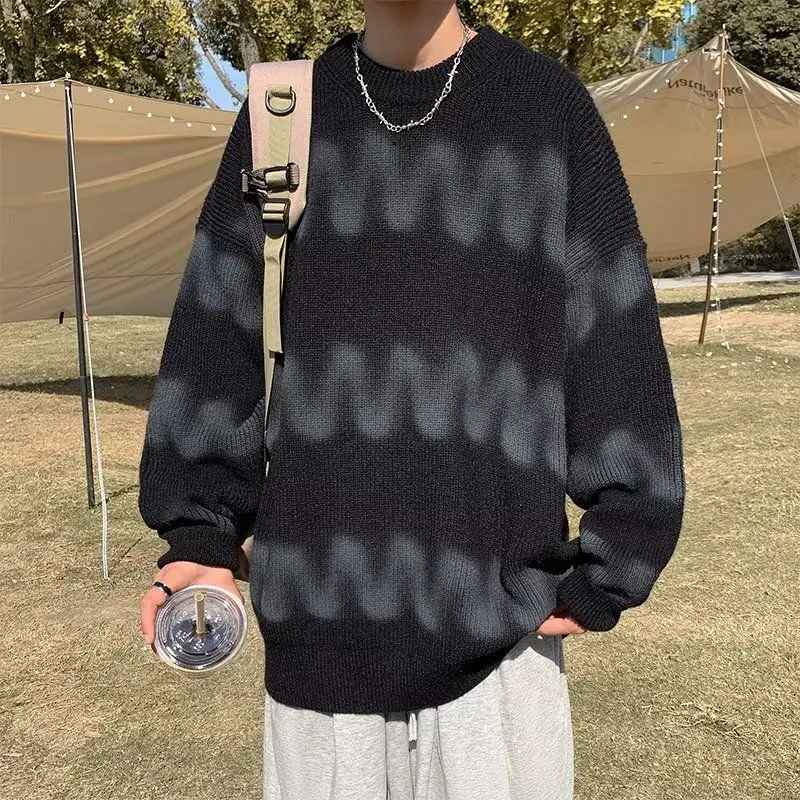 

Мужской трикотаж на осень-зиму, свободный крой, гонконгский свитер, ленивый свитер, верхняя одежда, полиэфирное волокно, волшебная лента с застежкой