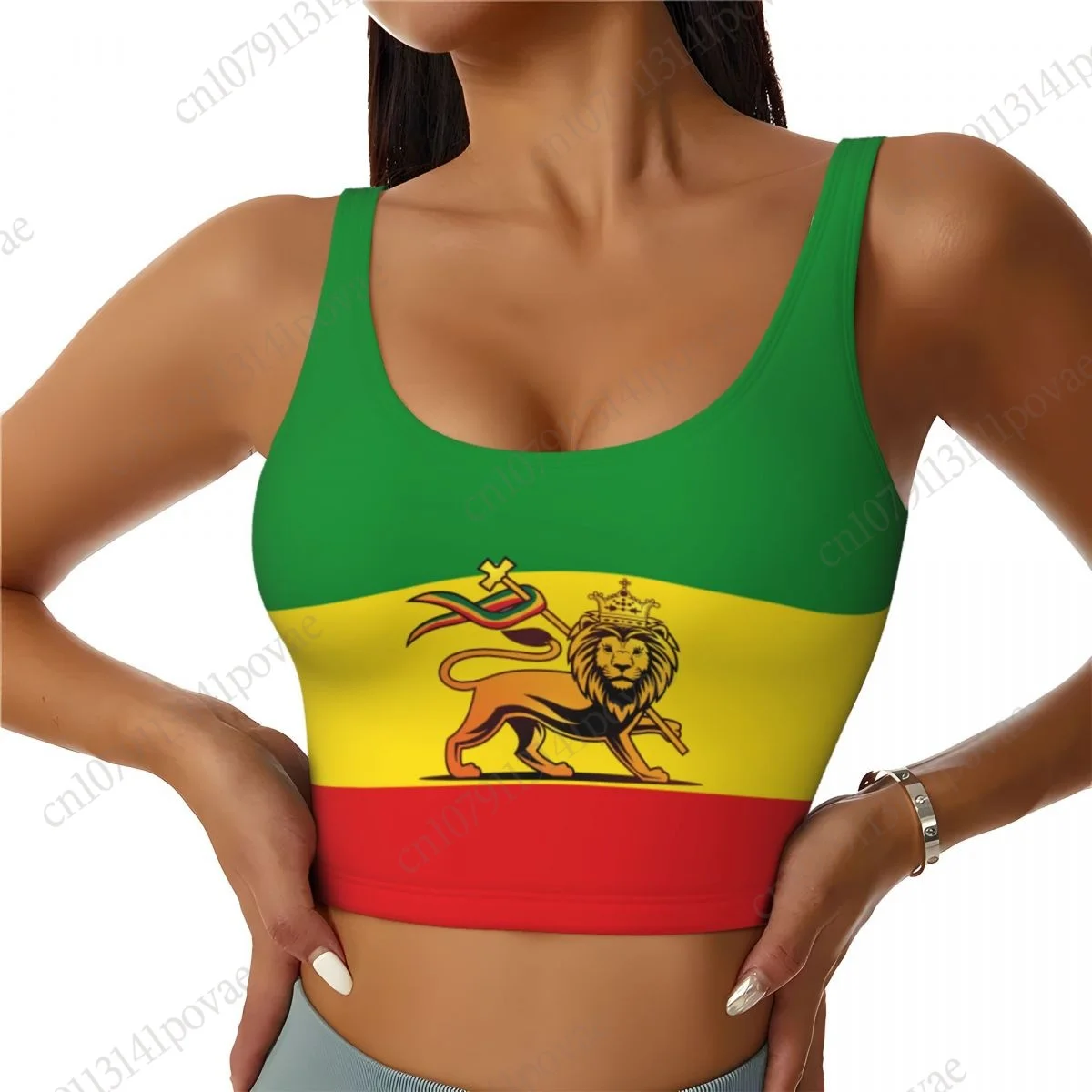 

2025 Ethiopia Lion Flag Print Women Activities Sports Vest Yoga Vest Workout Vest for Women Lightweight Trendy