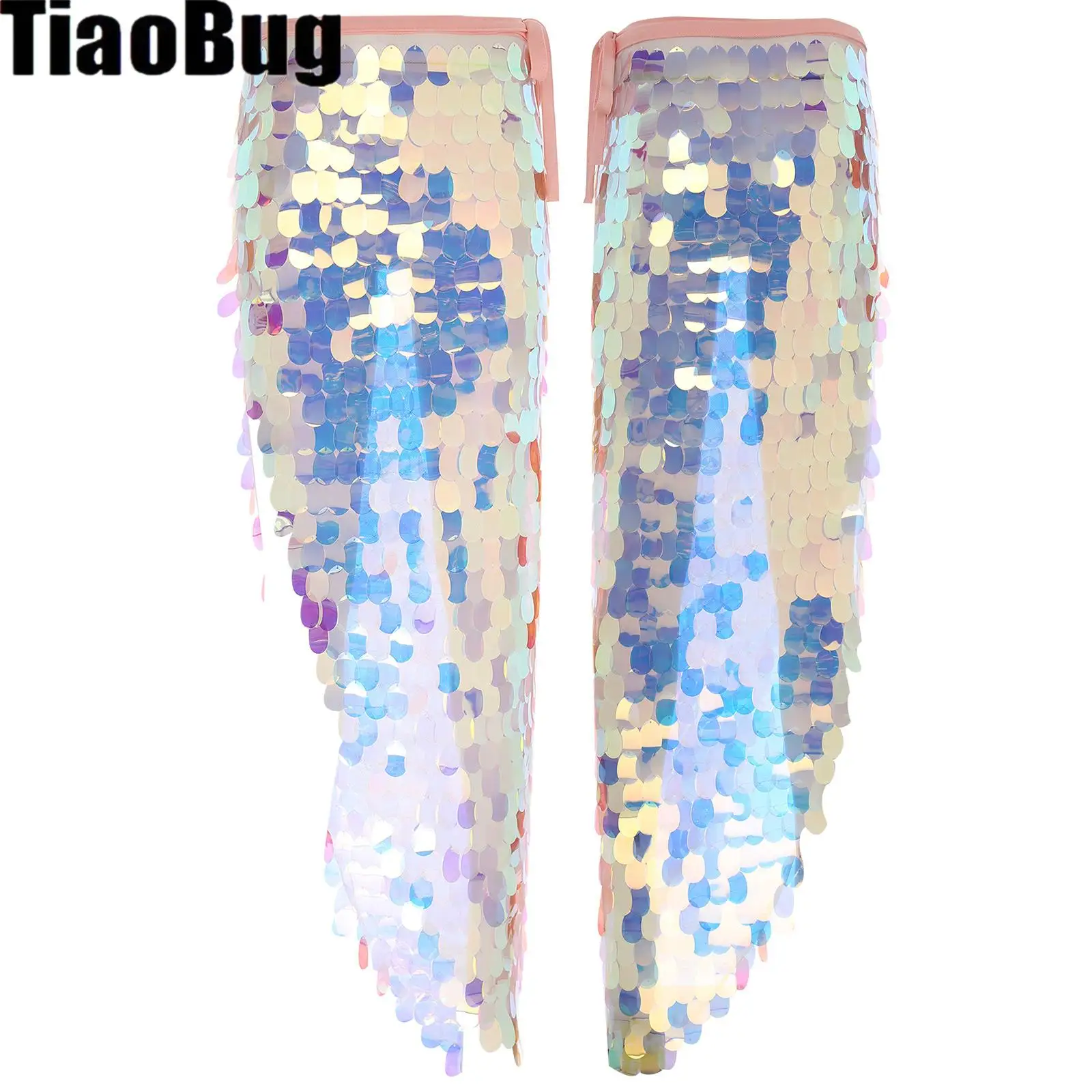 

Womens Long Belly Dance Hip Skirt Sparkly Sequin Lace-Up Mermaid Hip Scarf Wrap Festival Dance Halloween Costumes