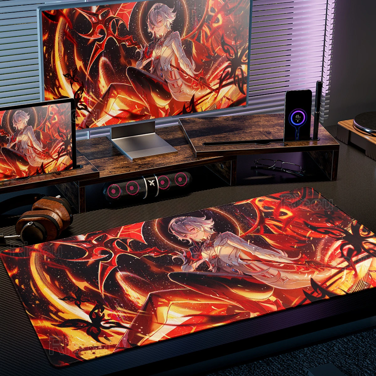 Beautiful Pattern Genshin Impact Arlecchino Extended Mouse Pads Laptop PC Gaming Desk Pad Lock-edge Rubber Desk Mat Keyboard Rug