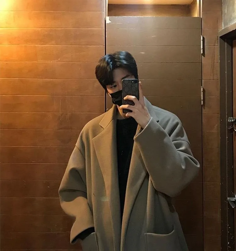 

Wool Blend Coat Navy Mens Puff Sleeve Full Loose Baggy Roomy Spacious Ample Generous Commodious Capacious Voluminous Substantial