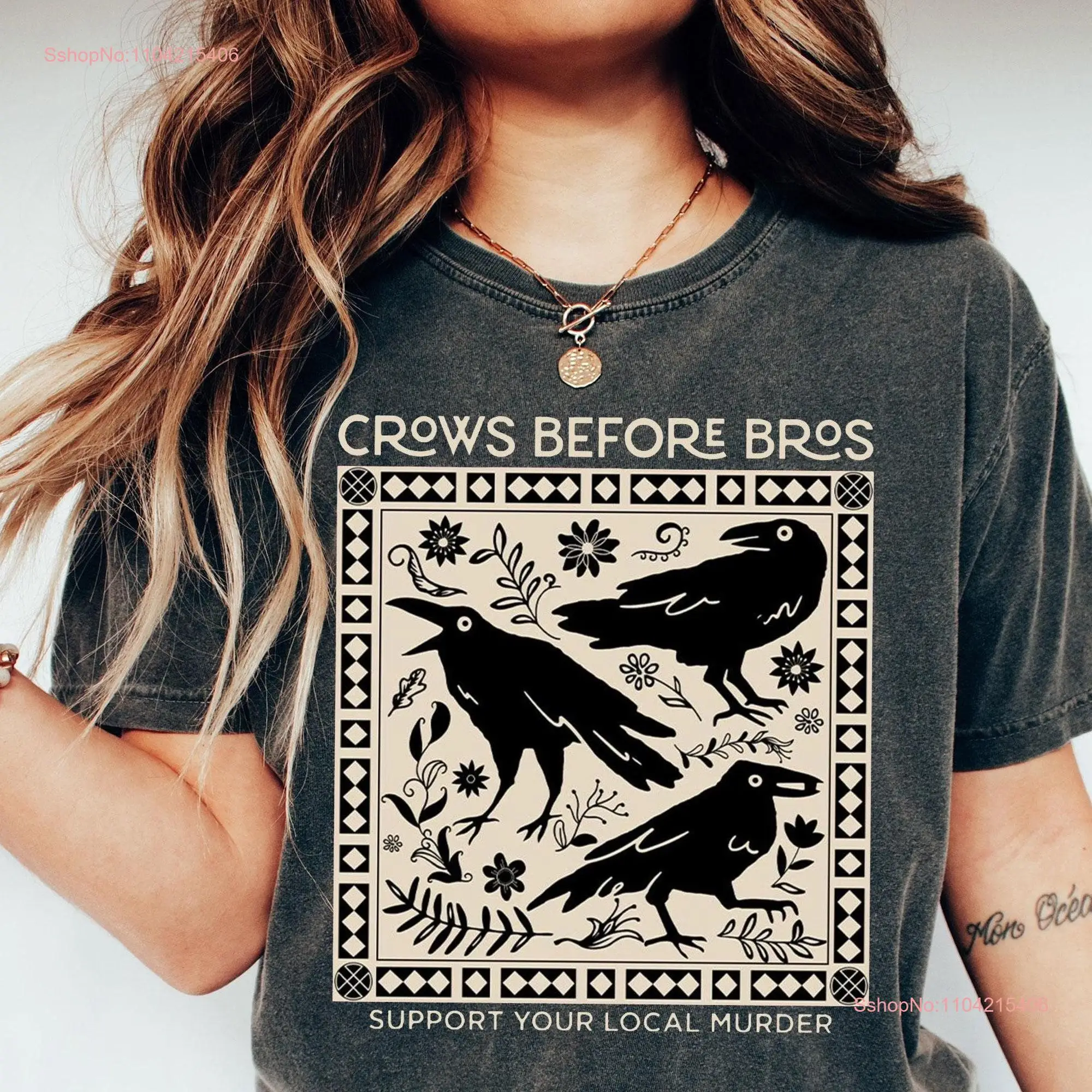 Crows Before Bros T Shirt Punny Crow Support Your Local Murder Halloween Spooky Season s long or short sleeves