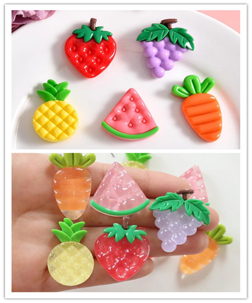 

100 Kawaii Simulated Fruit Strawberry Carrot Flatback Resin Cabochon Scrapbook Embellishment DIY Hairpin Jewelry Craft Accessory