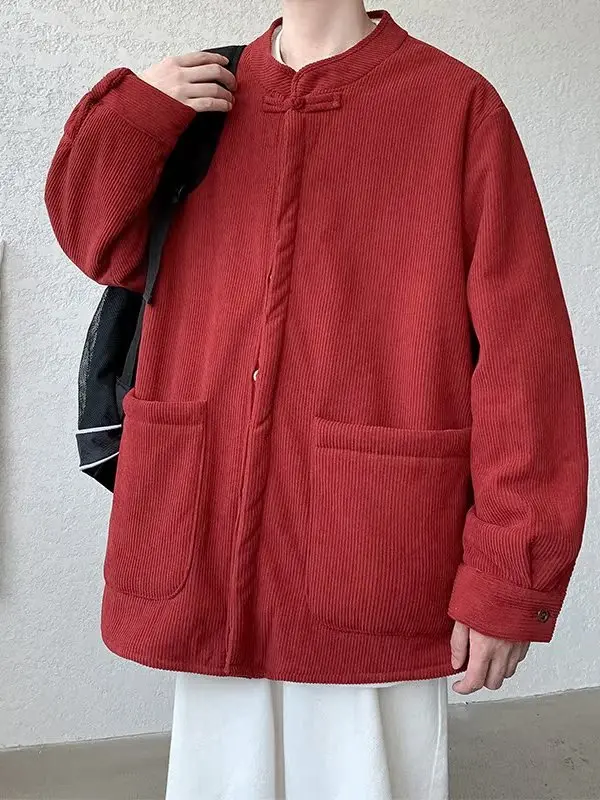 

Мужская утепленная флисовая куртка с длинными рукавами и воротником-стойкой в традиционном китайском стиле Тан (Ханьфу), осенне-зимняя новинка