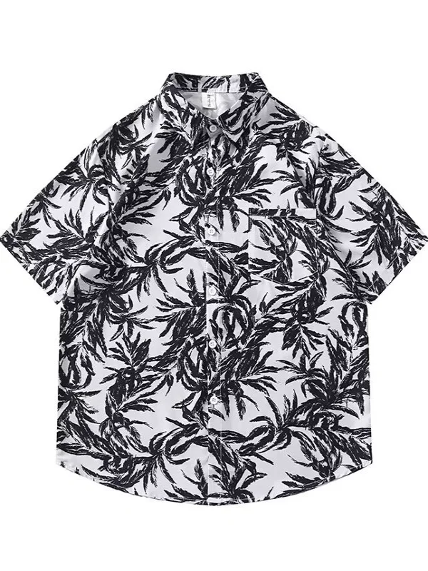 

Loose Fit Floral Print Cuban Collar Beach irt ort Sve Summer Casual Menswear Youth Faion Sensation Heat Relief Thin
