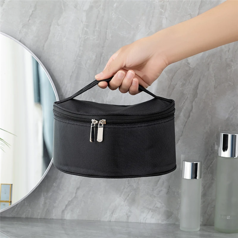 Round Waterproof Cosmetic Bag Women Large Capacity Travel Organizer Black Zipper Female Makeup Wash Pouch Toiletry Beauty Case