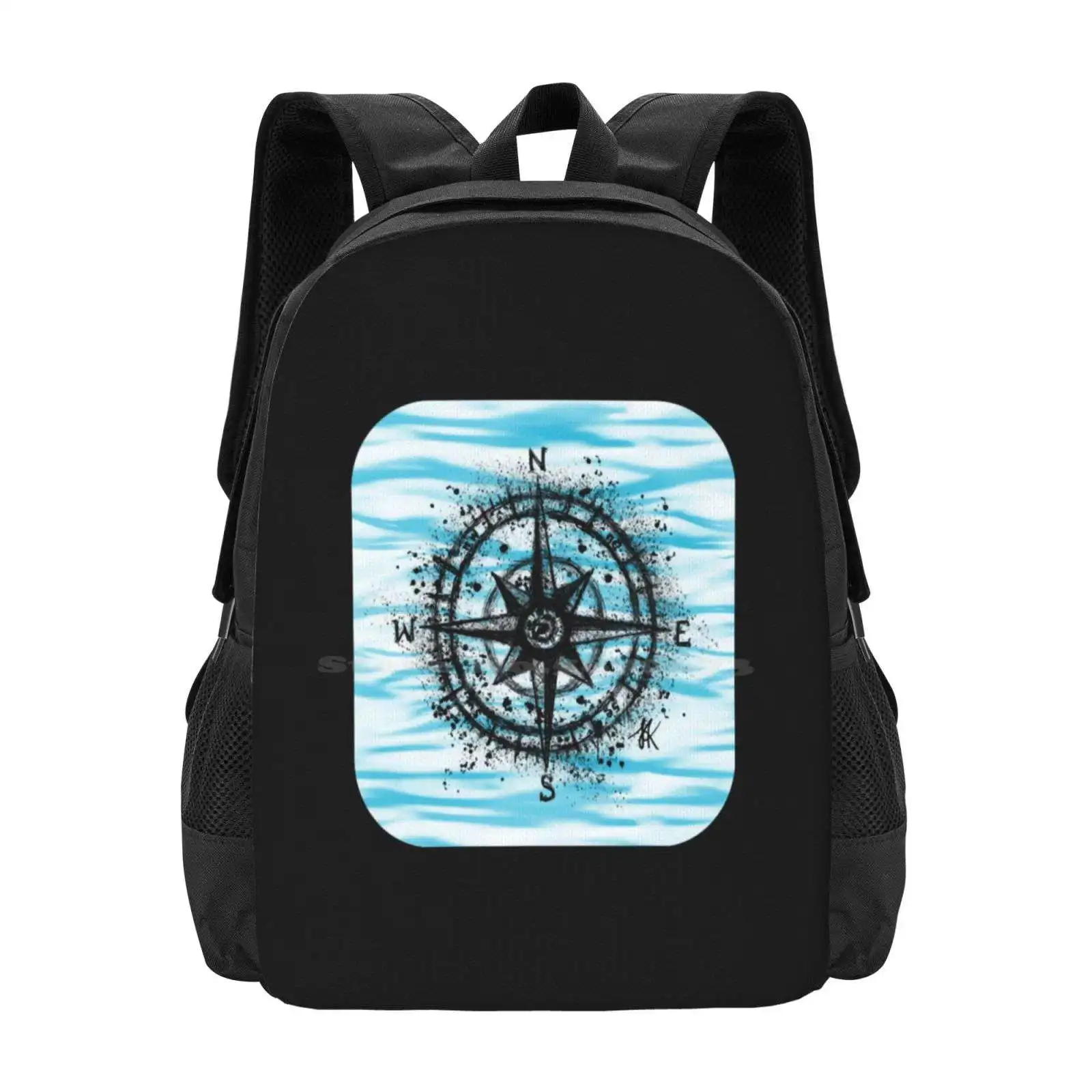 Compass Hg Black Hot Sale Schoolbag Backpack Fashion Bags Compass Directions Cardinal Points Waves North East South West Blue