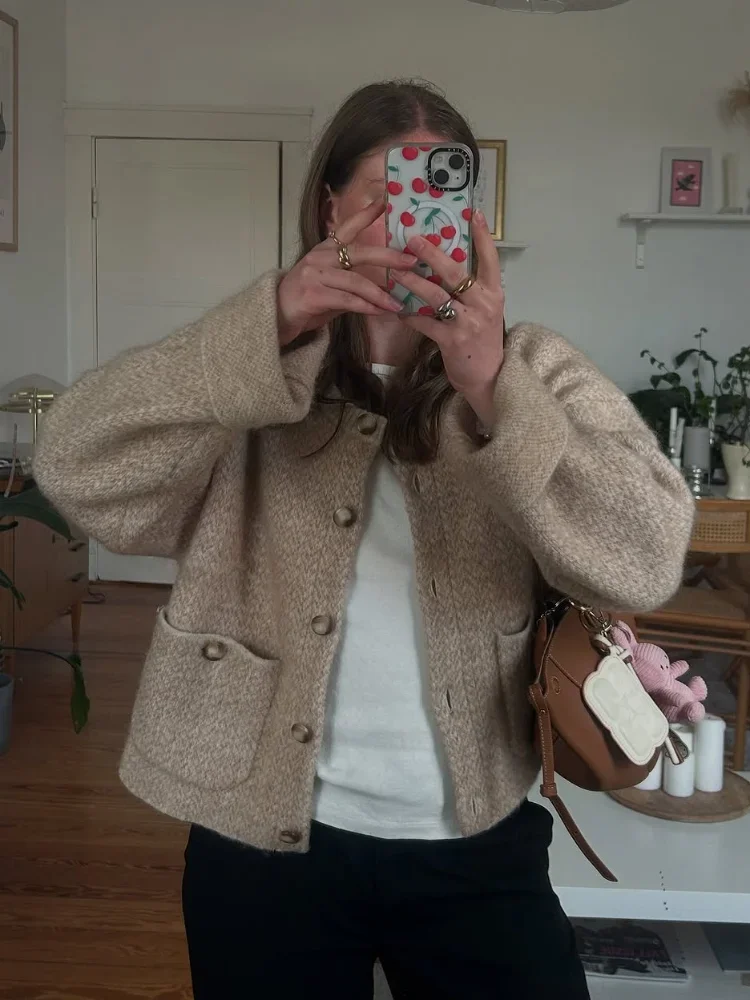 

Casual Solid Knitted Women's Cardigan Round Neck Long Sleeve Single Breasted Pocket Sweater 2025 New Autumn Daily Office Outfits