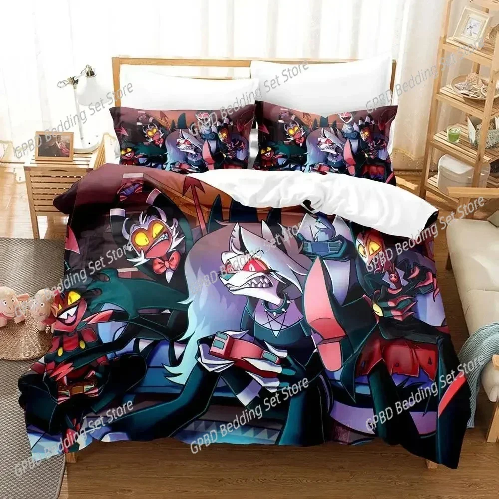 Anime Helluva Blitzo Boss 3D Bedding Set Duvet Cover Pillowcases Single Twin Full Queen King Size Home Decor Quilt Boys Gift