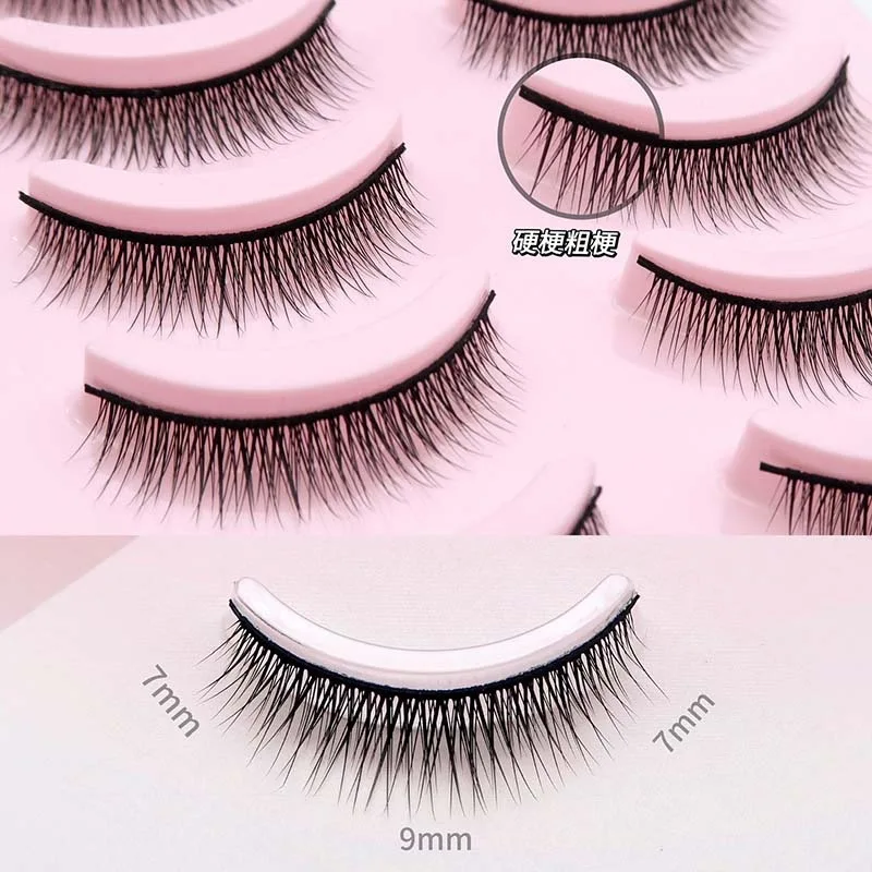 Faux cils faits à la main avec tige noire, optique, croisé naturel, faux cils manga, maquillage bricolage, réutilisable, vente en gros, 5 paires