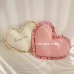 Custom Letter Embroidery Cotton Ruffled Love Heart Shape Sofa Cushion Office Backrest Nap Bolster Pillows Modern Home Decor Gift
