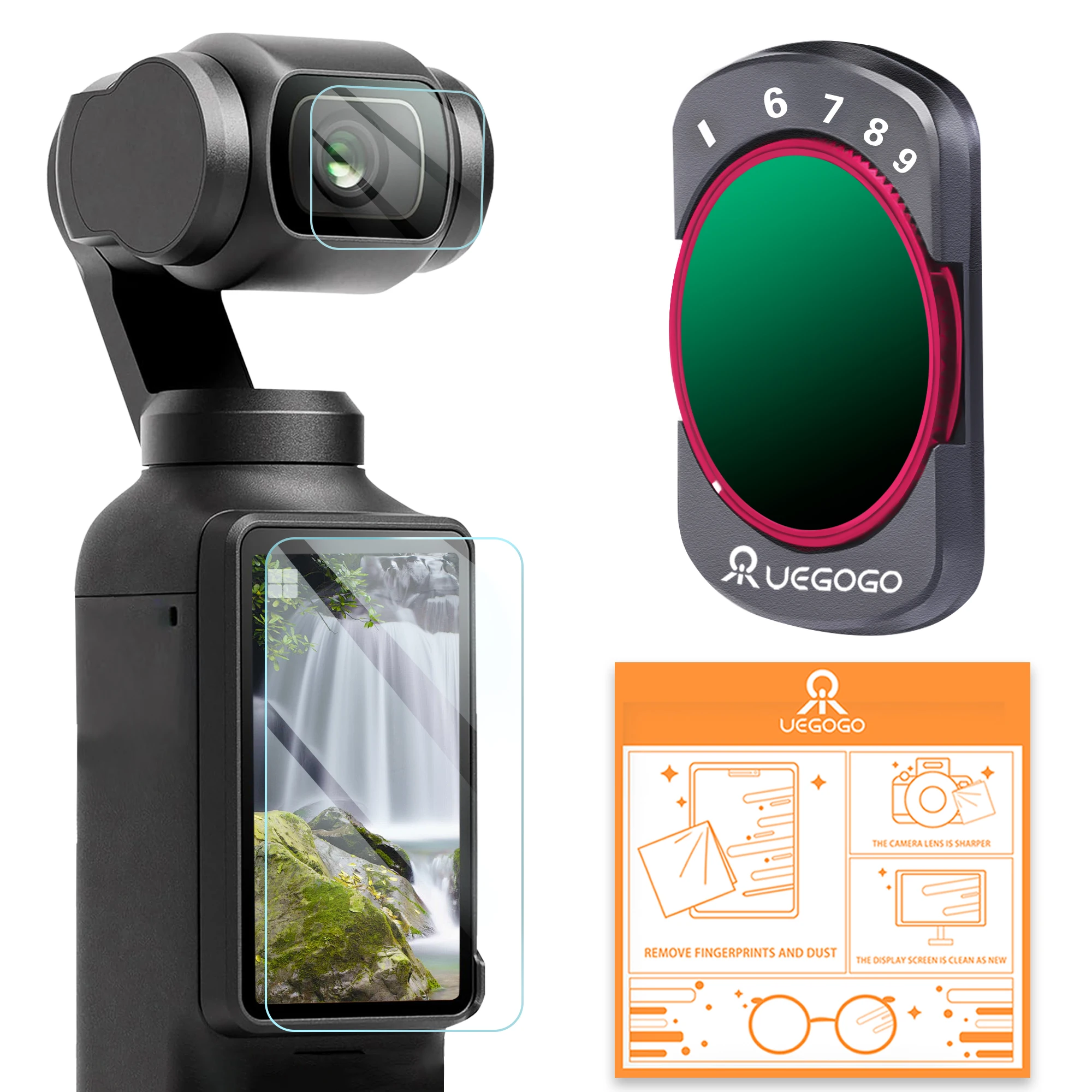 UEGOGO Variable ND32-512Filter Compatible with Osmo Pocket 4/3, Neutral Density VND Filter, Magnetic, Multi-Coated Optical Glass