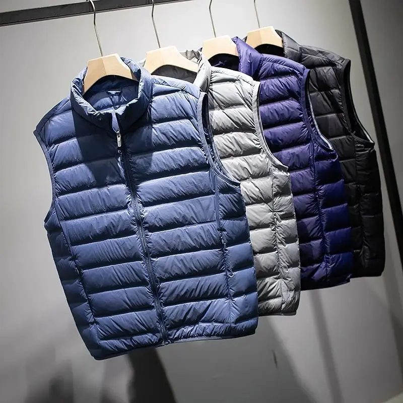 Gilet en duvet de coton pour hommes, léger et moelleux, vêtements d'extérieur d'hiver, grande taille, tendance, fermeture éclair, vêtements de travail