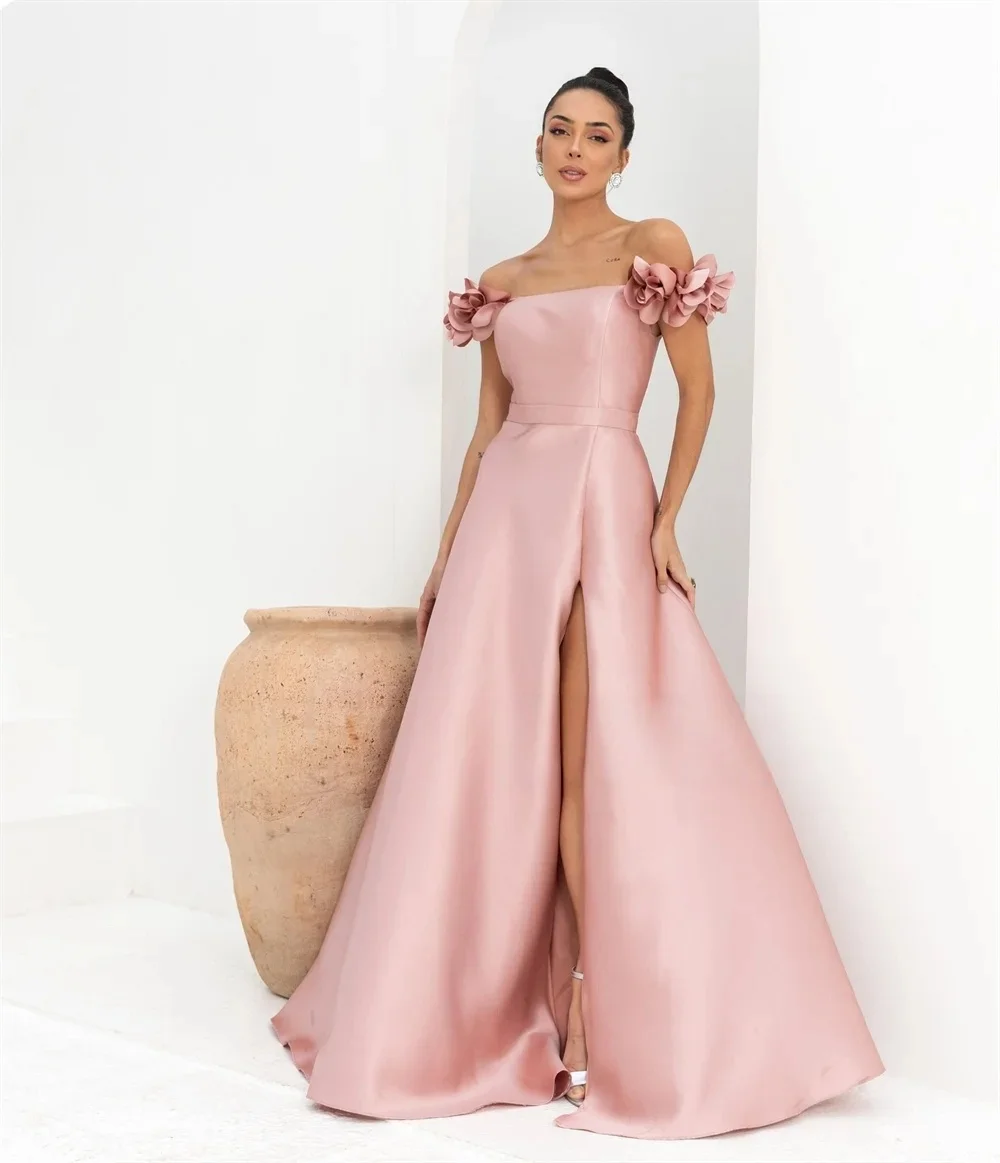 

Slit Pink Floral Long Bespoke Occasion Gown Evening Dresses Pastrol Unisex Jersey Retro Dubai Saudi Arabic Prom Customized