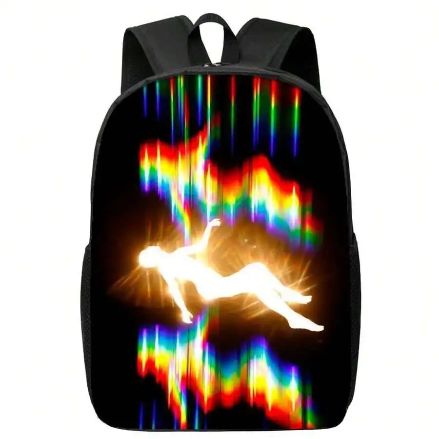 Fashionable Versatile Backpack With Rainbow Aurora Print Spacious Design Adjustable Straps