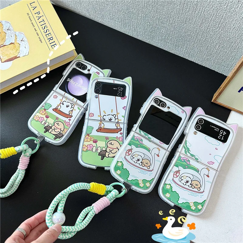 

Travel Puppy Cute Cat Ears Phone Case for Samsung Galaxy ZFlip3 ZFlip4 ZFlip5 ZFlip6 Hard PC Back Cover for Z Flip 6 Case Shell