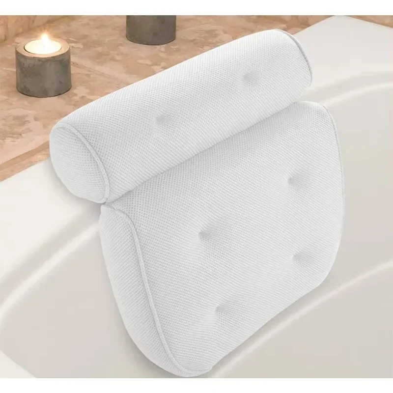 

white bath pillow spa 3D mesh bath pillow with suction cup for tub in bathroom gel bath pillow